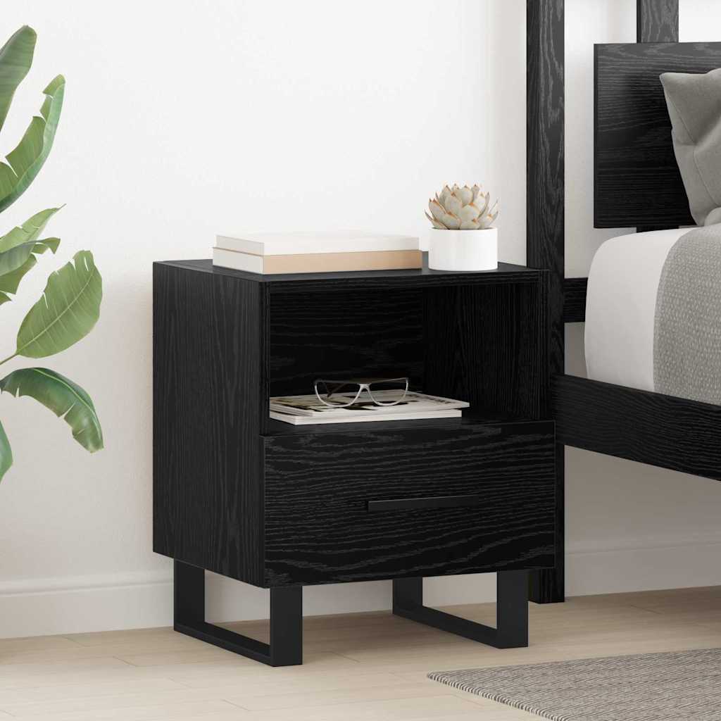 Bedside Cabinet with Drawer 2 pcs Black oak 40 x 35 x 47.5 cm